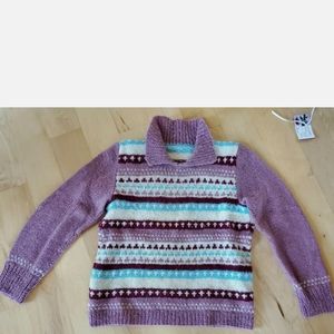 Vintage Hand Knit Sweater- Multicolor Mohair Pullover with Collar.Burgandy, blue
